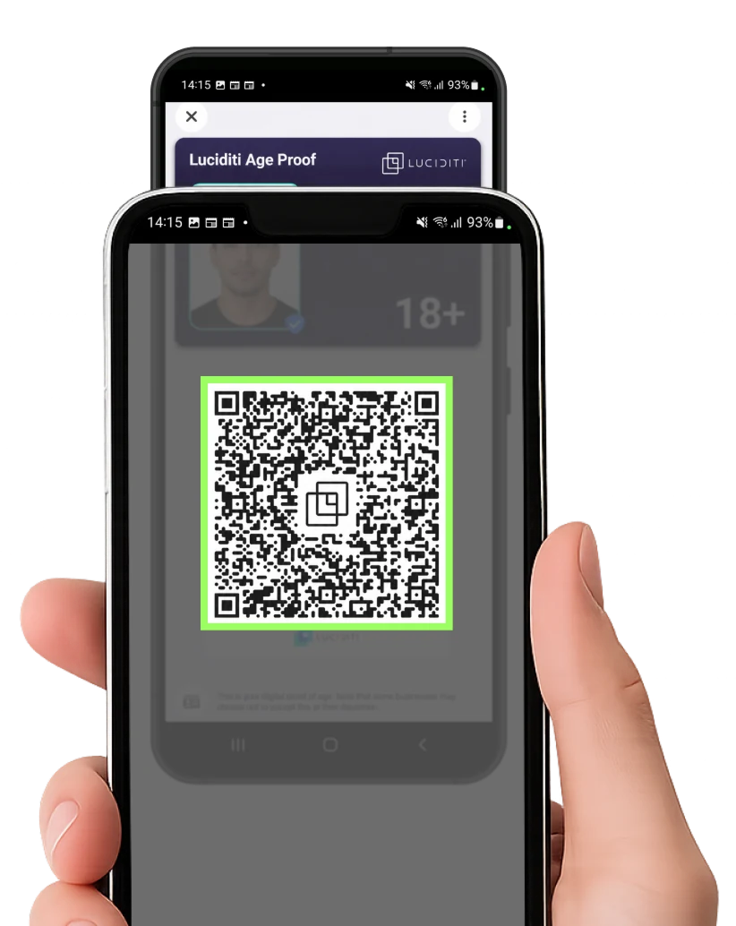 Luciditi verifier scanning an age-proof QR code on a phone