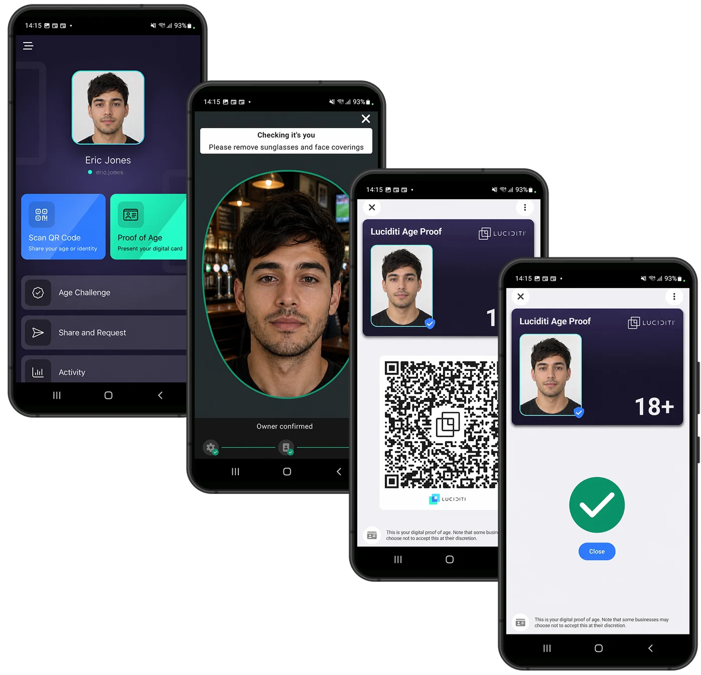 Luciditi app — digital ID wallet, face verification, age-proof QR code and 18+ confirmation
