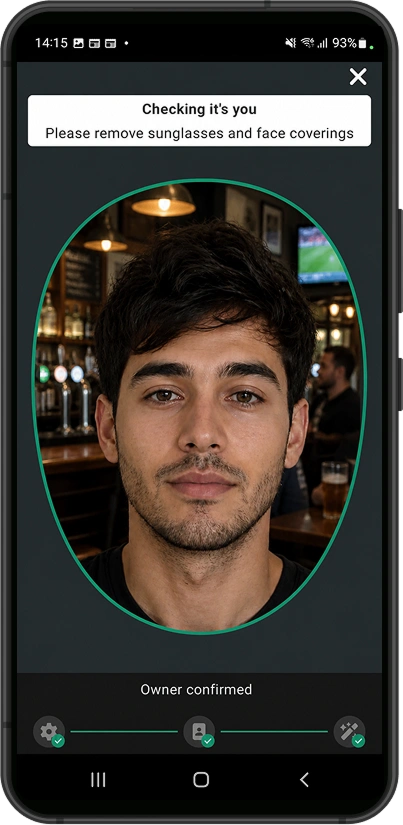 The supporter unlocks their FanPASS™ with a face check - owner confirmed on device.