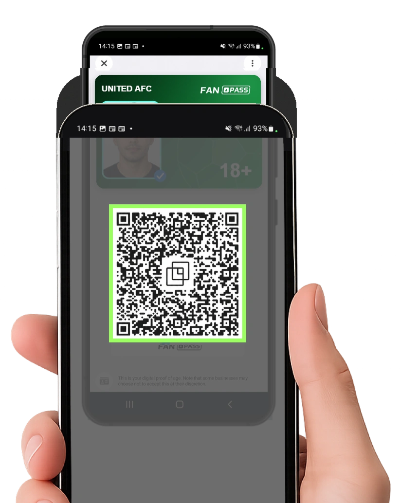 A steward's verifier app scans the QR from the supporter's device.
